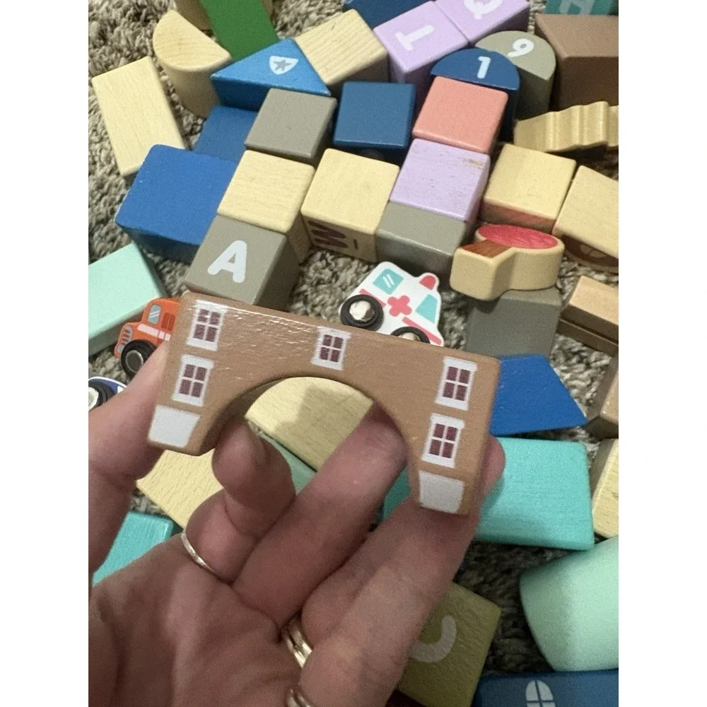 HUGE LOT Wooden Lakeshore City Building Blocks Preschool Daycare, Wood Vehicles